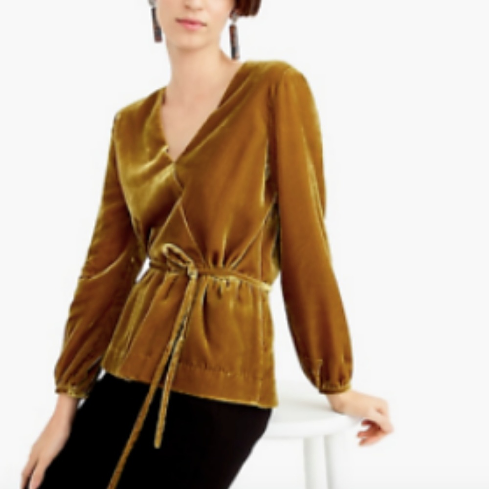 J. Crew Vintage Gold Drapey Velvet Faux-Wrap Top